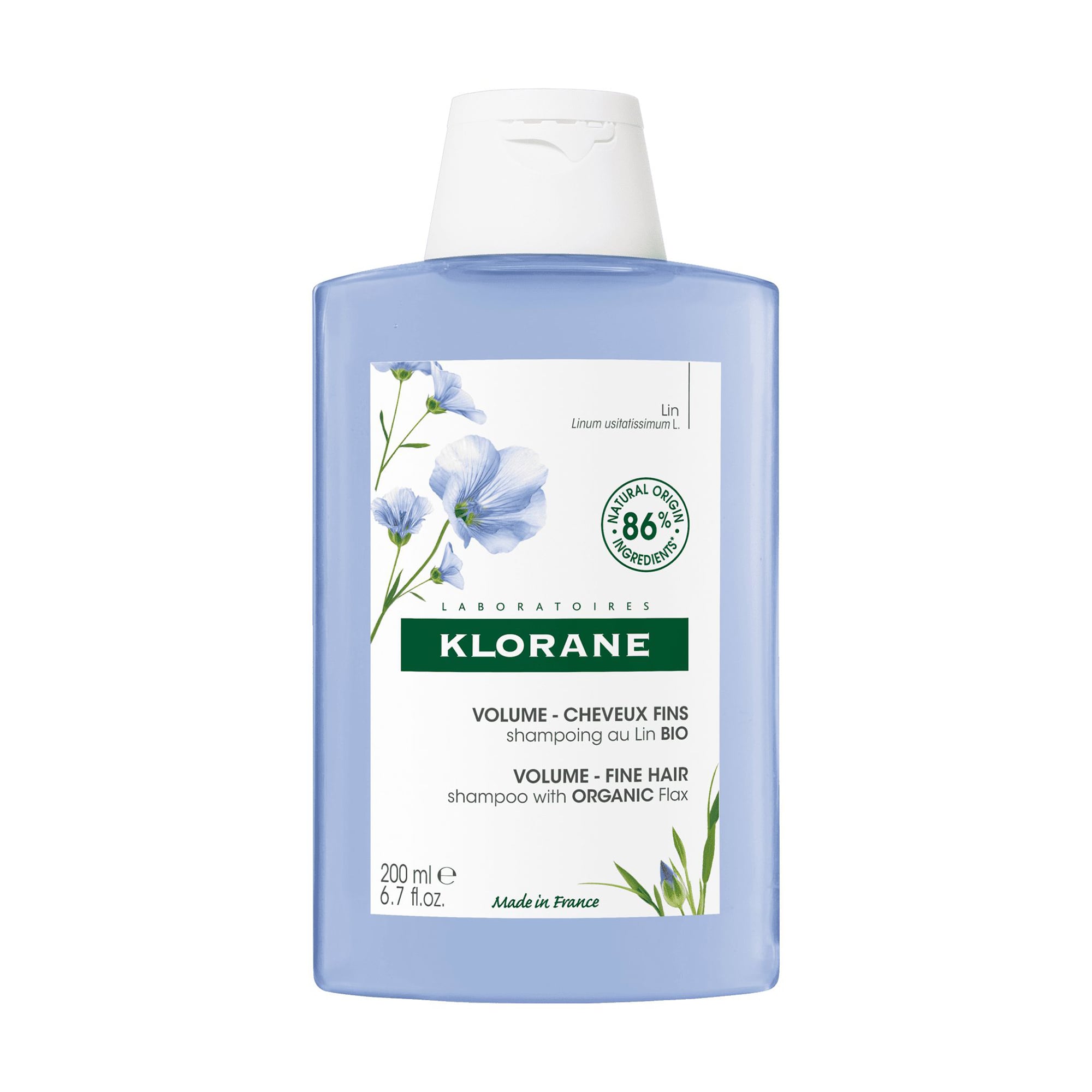 Шампунь для додання об'єму тонкому волоссю Klorane Shampoo with Flax Fiber з екстрактом лляного волокна, 200 мл